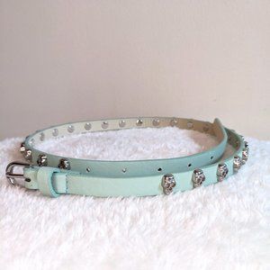 Seafoam Blue Green Skinny Belt with Silver Skull Studs